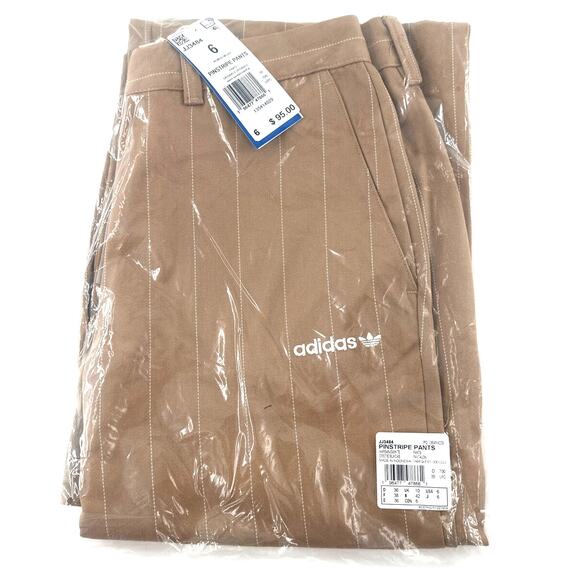 Adidas Women's Warm Sandstone Off White Pinstripe Twill Loose Pants Size 6 - Picture 4 of 11